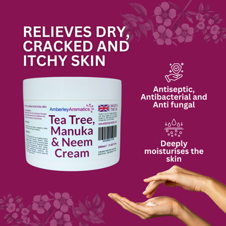 Tea Tree, Manuka & Neem Cream - Suitable for Sensitive Skin. Antibacterial, for Itchy, Sore & Dry  Cracked Skin